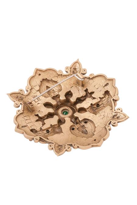 Cosa Nostraa Gold Stones Emerald Radiance Floral Brooch at Aza Fashions Cosa Nostraa_Gold Stones Emerald Radiance Floral Brooch _at_Aza_Fashions
