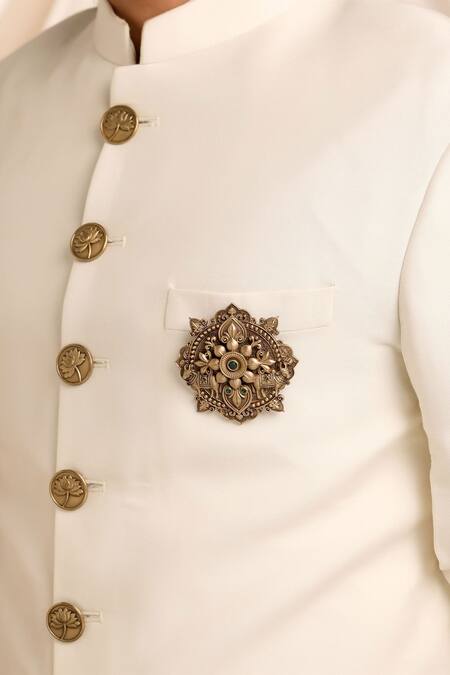 Buy_Cosa Nostraa_Gold Stones Emerald Radiance Floral Brooch 