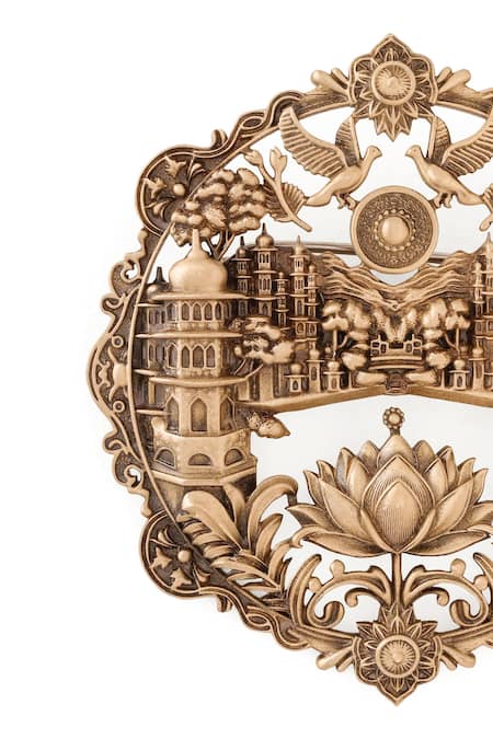 Buy Cosa Nostraa Gold Heritage Lotus City Carved Brooch Online at Aza Fashions Buy_Cosa Nostraa_Gold Heritage Lotus City Carved Brooch _Online_at_Aza_Fashions