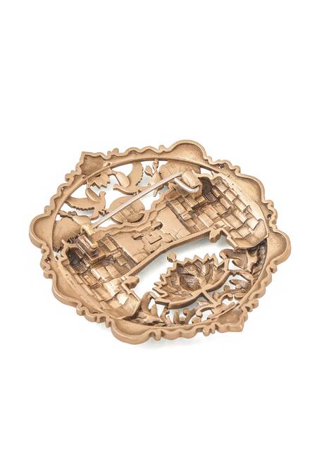 Cosa Nostraa Gold Heritage Lotus City Carved Brooch at Aza Fashions Cosa Nostraa_Gold Heritage Lotus City Carved Brooch _at_Aza_Fashions
