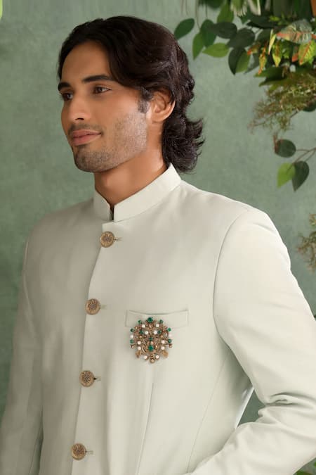 Shop_Cosa Nostraa_Gold Stones Oxidised Floral Brooch _at_Aza_Fashions