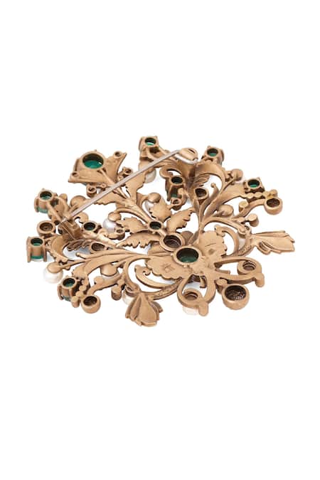 Shop_Cosa Nostraa_Gold Stones Oxidised Floral Brooch _Online_at_Aza_Fashions