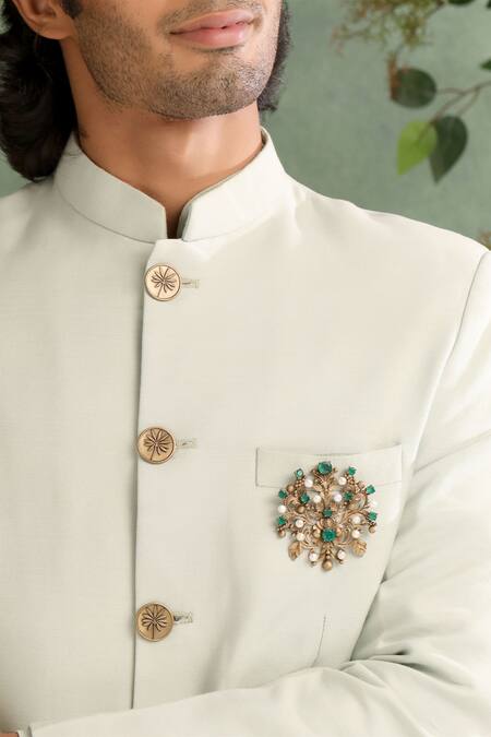 Cosa Nostraa_Gold Stones Oxidised Floral Brooch _at_Aza_Fashions