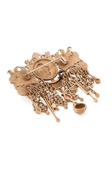 Shop Cosa Nostraa Gold Chains Antique Lion Design Brooch Online at Aza Fashions Shop_Cosa Nostraa_Gold Chains Antique Lion Design Brooch _Online_at_Aza_Fashions