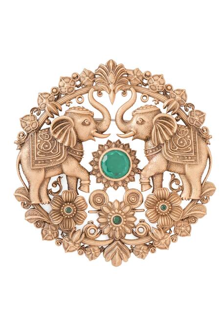 Cosa Nostraa Gold Oxidised Antique Elephant Brooch Online at Aza Fashions Cosa Nostraa_Gold Oxidised Antique Elephant Brooch _Online_at_Aza_Fashions