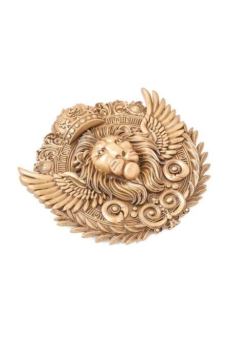 Shop Cosa Nostraa Gold Stones Lion Crest Carved Brooch Online at Aza Fashions Shop_Cosa Nostraa_Gold Stones Lion Crest Carved Brooch _Online_at_Aza_Fashions