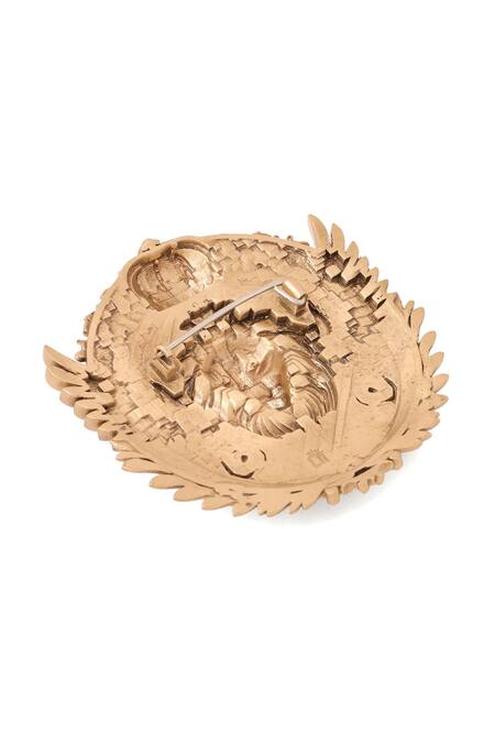Cosa Nostraa Gold Stones Lion Crest Carved Brooch at Aza Fashions Cosa Nostraa_Gold Stones Lion Crest Carved Brooch _at_Aza_Fashions