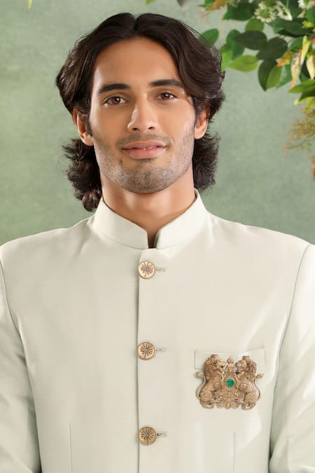 Cosa Nostraa Oxidised Gold Twin Lion Emblem Brooch 