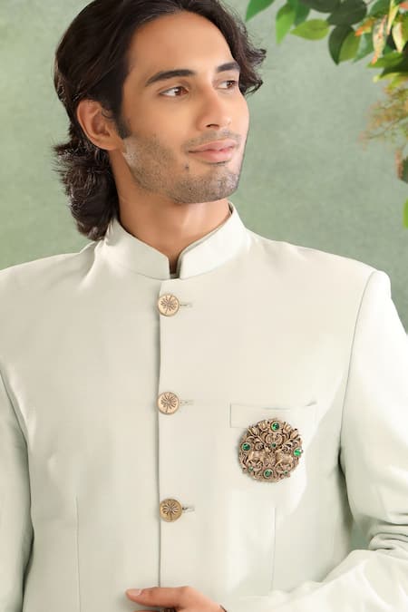 Cosa Nostraa Oxidised Antique Gold Nandi Brooch 