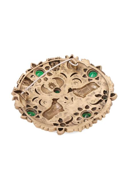 Shop Cosa Nostraa Gold Stones Oxidised Antique Nandi Brooch Online at Aza Fashions Shop_Cosa Nostraa_Gold Stones Oxidised Antique Nandi Brooch _Online_at_Aza_Fashions
