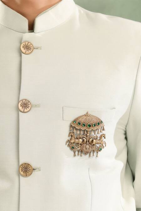 Buy_Cosa Nostraa_Gold Stones Oxidised Antique Umbrella Brooch 