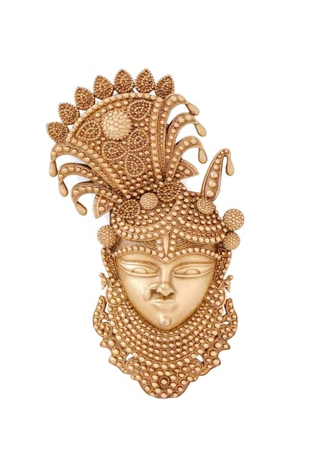 Cosa Nostraa_Gold Stones Srinathji Carved Antique Brooch _Online_at_Aza_Fashions
