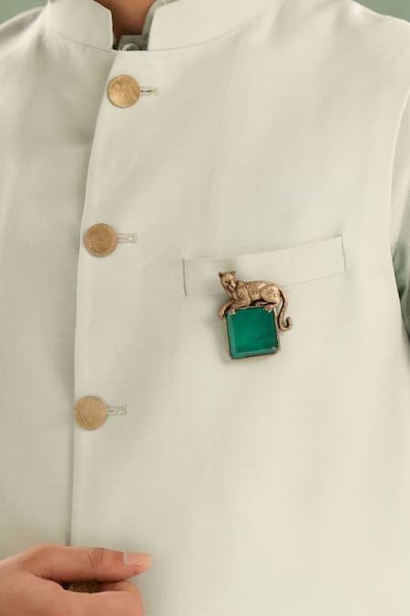 Cosa Nostraa_Gold Stones Panther Carved Brooch _Online_at_Aza_Fashions