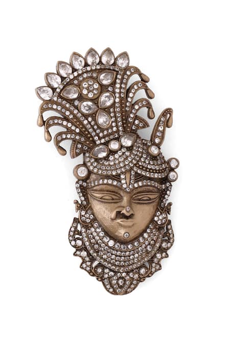 Cosa Nostraa_Gold Stones Srinathji Carved Antique Brooch _Online_at_Aza_Fashions