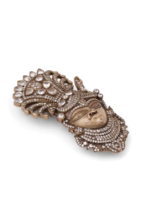 Buy_Cosa Nostraa_Gold Stones Srinathji Carved Antique Brooch _Online_at_Aza_Fashions