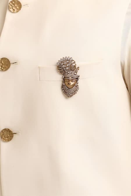 Cosa Nostraa_Gold Stones Srinathji Carved Antique Brooch _at_Aza_Fashions