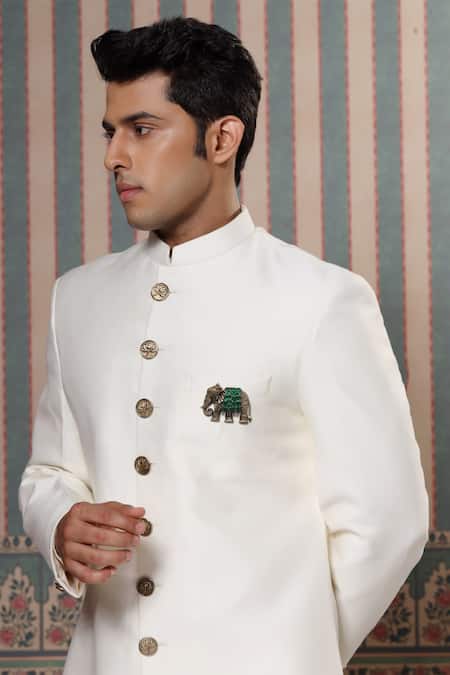 Cosa Nostraa Antique Gold Elephant Brooch with Emerald Stones 