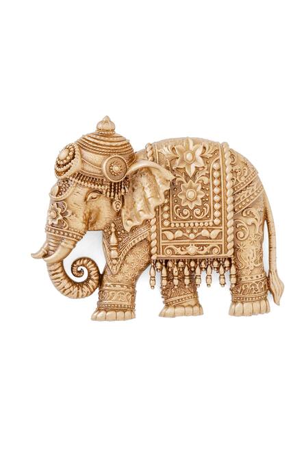 Cosa Nostraa_Gold Stones Heritage Elephant Carved Brooch _Online_at_Aza_Fashions