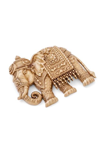 Buy_Cosa Nostraa_Gold Stones Heritage Elephant Carved Brooch _Online_at_Aza_Fashions