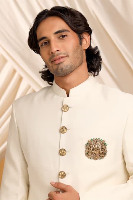 Shop_Cosa Nostraa_Gold Stones Antique Radha-krishna Brooch _at_Aza_Fashions