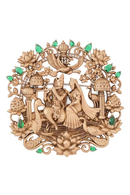 Cosa Nostraa Gold Stones Antique Radha-krishna Brooch Online at Aza Fashions Cosa Nostraa_Gold Stones Antique Radha-krishna Brooch _Online_at_Aza_Fashions