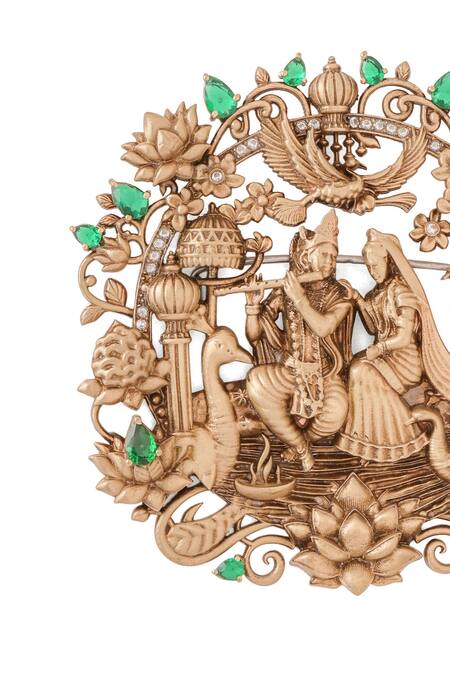 Buy Cosa Nostraa Gold Stones Antique Radha-krishna Brooch Online at Aza Fashions Buy_Cosa Nostraa_Gold Stones Antique Radha-krishna Brooch _Online_at_Aza_Fashions