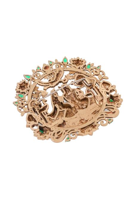 Shop Cosa Nostraa Gold Stones Antique Radha-krishna Brooch Online at Aza Fashions Shop_Cosa Nostraa_Gold Stones Antique Radha-krishna Brooch _Online_at_Aza_Fashions