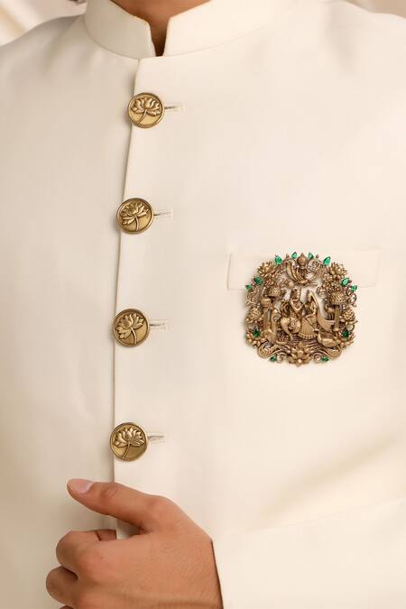 Cosa Nostraa_Gold Stones Antique Radha-krishna Brooch _at_Aza_Fashions