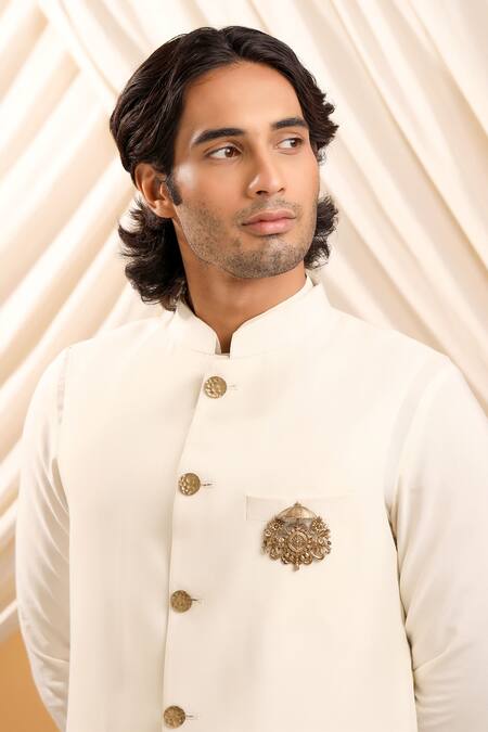 Shop_Cosa Nostraa_Gold Antique Elephant Carved Brooch _at_Aza_Fashions