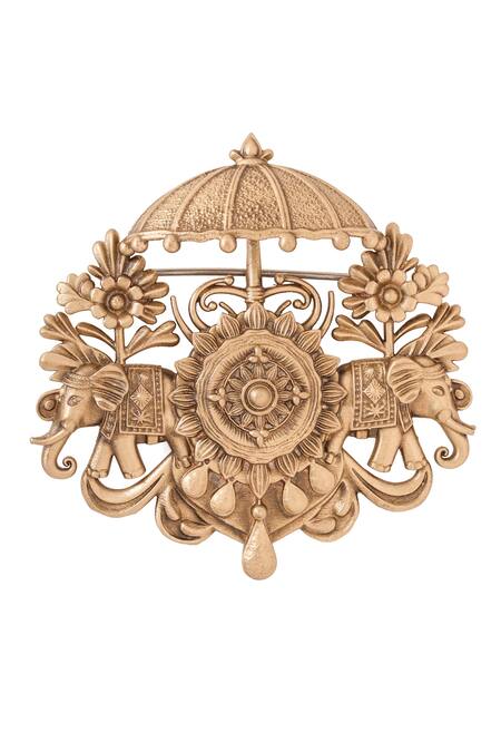Cosa Nostraa Gold Antique Elephant Carved Brooch Online at Aza Fashions Cosa Nostraa_Gold Antique Elephant Carved Brooch _Online_at_Aza_Fashions