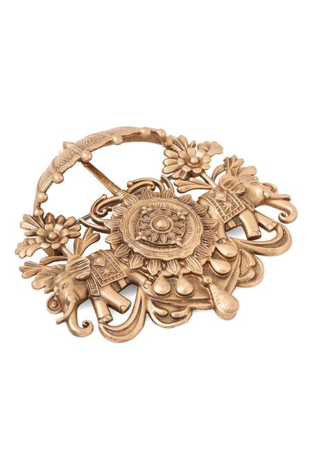 Shop Cosa Nostraa Gold Antique Elephant Carved Brooch Online at Aza Fashions Shop_Cosa Nostraa_Gold Antique Elephant Carved Brooch _Online_at_Aza_Fashions