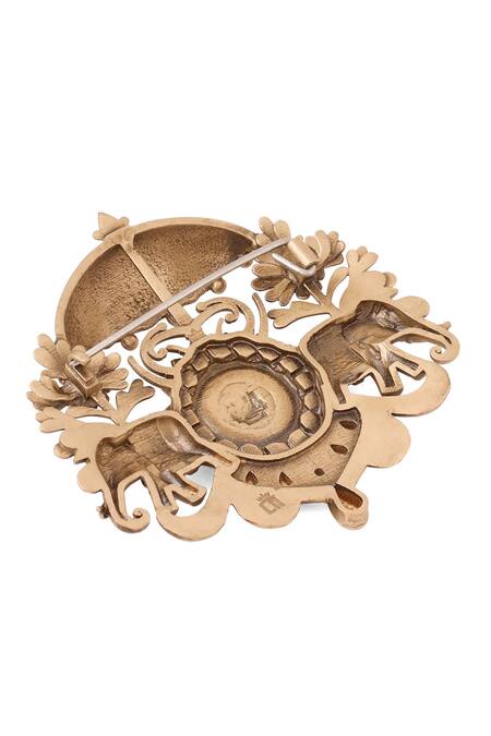 Cosa Nostraa Gold Antique Elephant Carved Brooch at Aza Fashions Cosa Nostraa_Gold Antique Elephant Carved Brooch _at_Aza_Fashions
