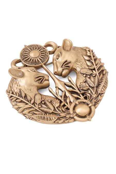 Buy Cosa Nostraa Gold Antique Panther Emblem Brooch Online at Aza Fashions Buy_Cosa Nostraa_Gold Antique Panther Emblem Brooch _Online_at_Aza_Fashions