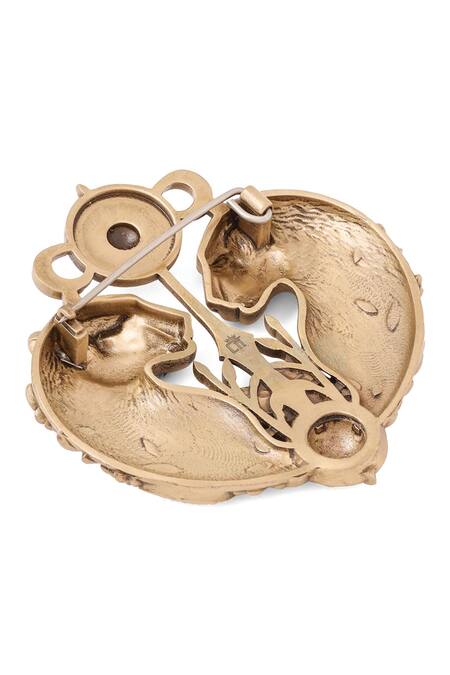 Shop Cosa Nostraa Gold Antique Panther Emblem Brooch Online at Aza Fashions Shop_Cosa Nostraa_Gold Antique Panther Emblem Brooch _Online_at_Aza_Fashions