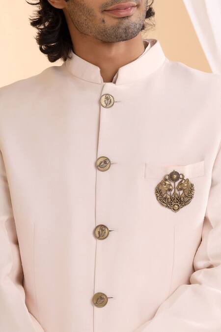 Cosa Nostraa_Gold Antique Panther Emblem Brooch _at_Aza_Fashions