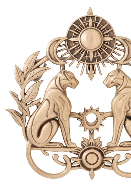 Cosa Nostraa_Gold Antique Feline Motif Brooch _Online_at_Aza_Fashions