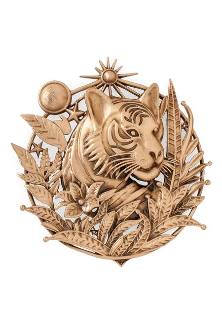 Cosa Nostraa_Gold Antique Oxidized Tiger Brooch _Online_at_Aza_Fashions