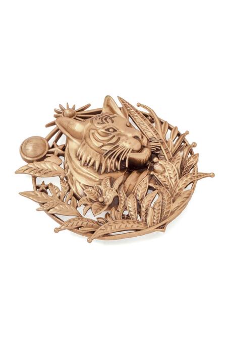 Shop_Cosa Nostraa_Gold Antique Oxidized Tiger Brooch _Online_at_Aza_Fashions