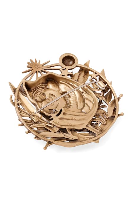 Cosa Nostraa_Gold Antique Oxidized Tiger Brooch _at_Aza_Fashions
