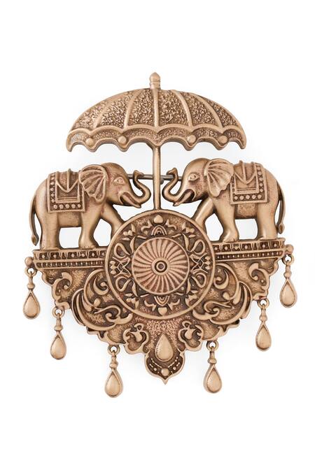 Cosa Nostraa_Gold Antique Elephant Motif Brooch _Online_at_Aza_Fashions
