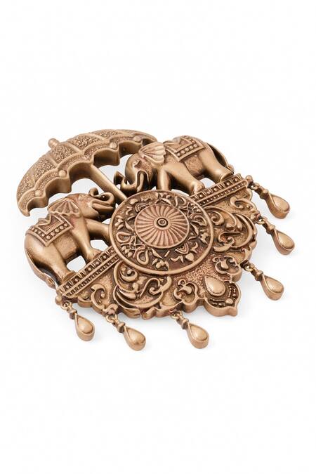 Buy_Cosa Nostraa_Gold Antique Elephant Motif Brooch _Online_at_Aza_Fashions
