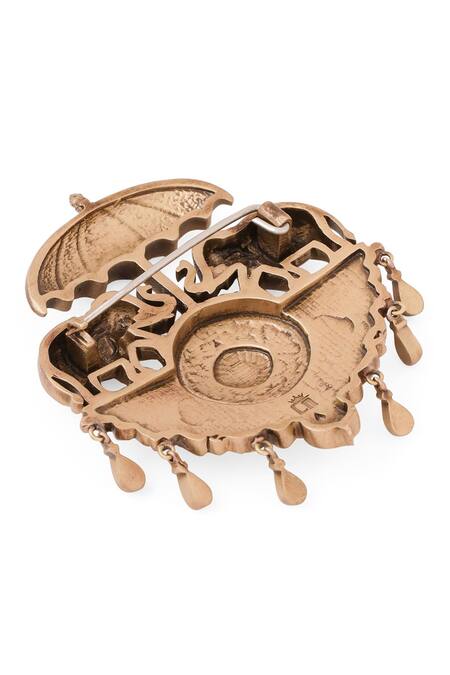 Shop_Cosa Nostraa_Gold Antique Elephant Motif Brooch _Online_at_Aza_Fashions