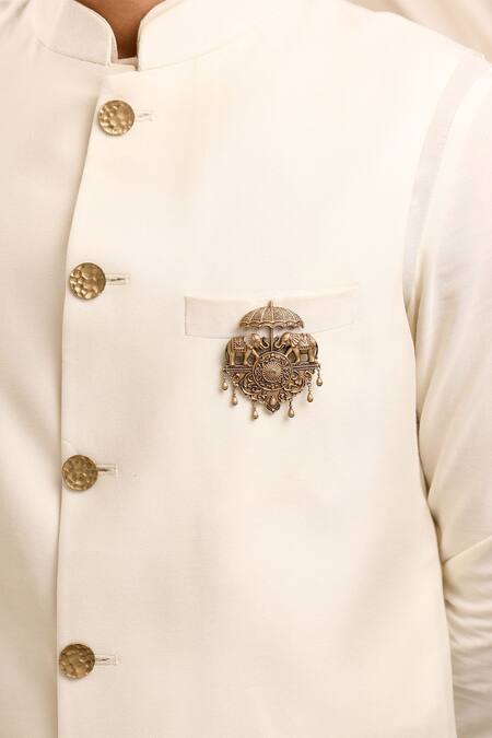 Cosa Nostraa_Gold Antique Elephant Motif Brooch _at_Aza_Fashions