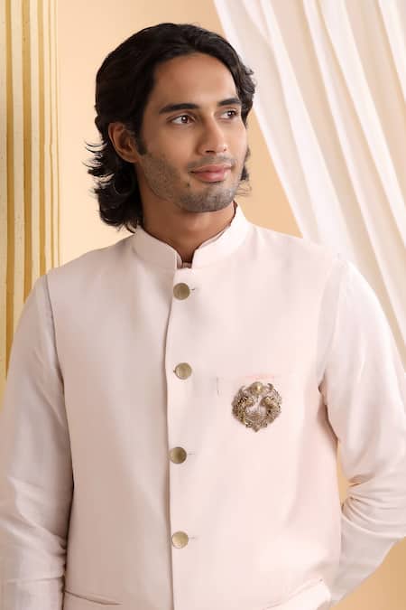 Shop_Cosa Nostraa_Gold Fabric Flowers Twin Tigers Filigree Brooch _at_Aza_Fashions