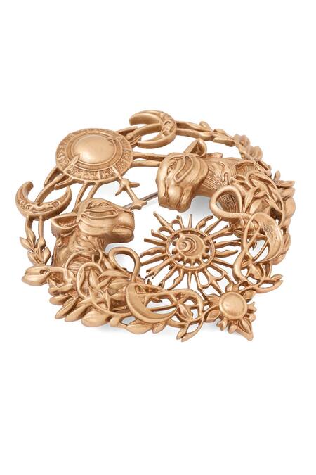 Buy_Cosa Nostraa_Gold Fabric Flowers Twin Tigers Filigree Brooch _Online_at_Aza_Fashions