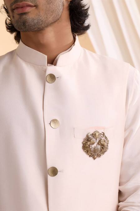 Cosa Nostraa_Gold Fabric Flowers Twin Tigers Filigree Brooch _at_Aza_Fashions