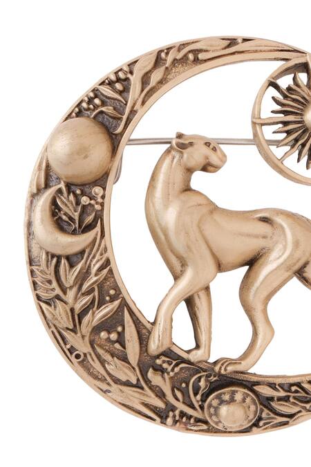 Buy_Cosa Nostraa_Gold Antique Panther Crescent Moon Brooch _Online_at_Aza_Fashions