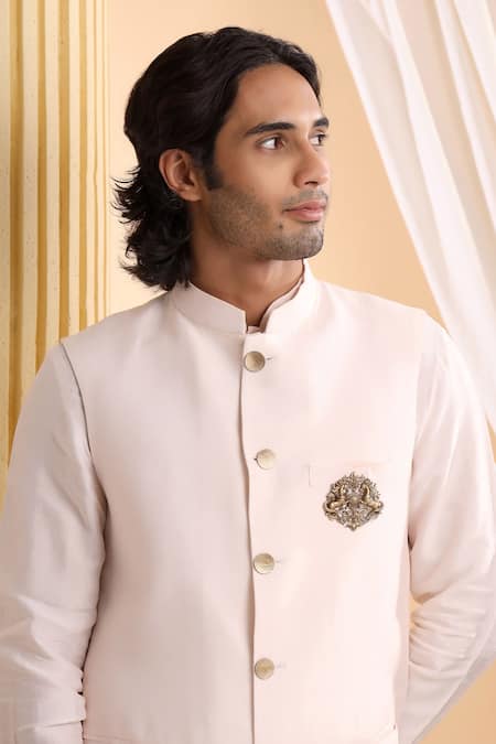 Shop_Cosa Nostraa_Gold Antique Stallions Floral Brooch _at_Aza_Fashions