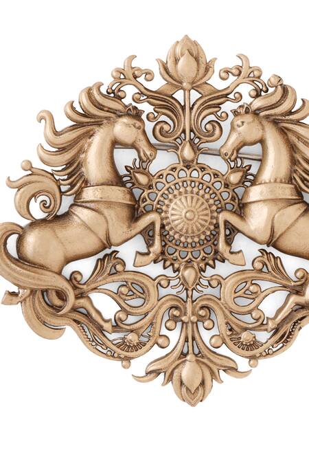 Cosa Nostraa Gold Antique Stallions Floral Brooch Online at Aza Fashions Cosa Nostraa_Gold Antique Stallions Floral Brooch _Online_at_Aza_Fashions