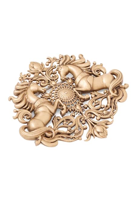 Buy Cosa Nostraa Gold Antique Stallions Floral Brooch Online at Aza Fashions Buy_Cosa Nostraa_Gold Antique Stallions Floral Brooch _Online_at_Aza_Fashions